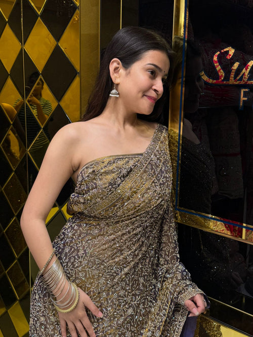 Golden Purple Glass Silk Zarkan Premium Saree (183)