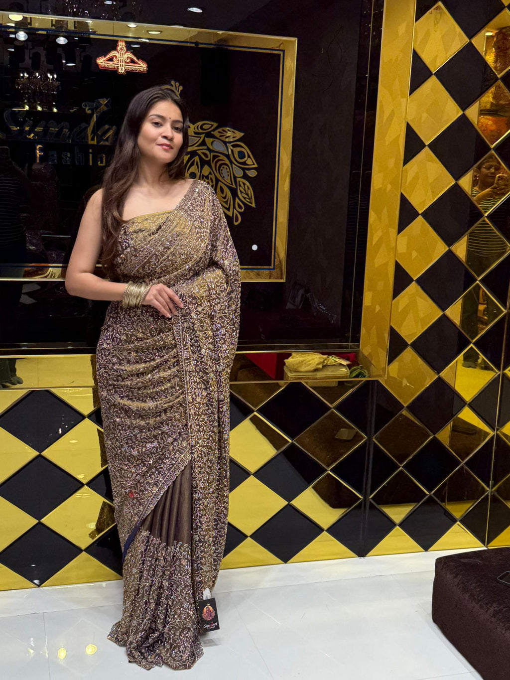 Golden Purple Glass Silk Zarkan Premium Saree (183)