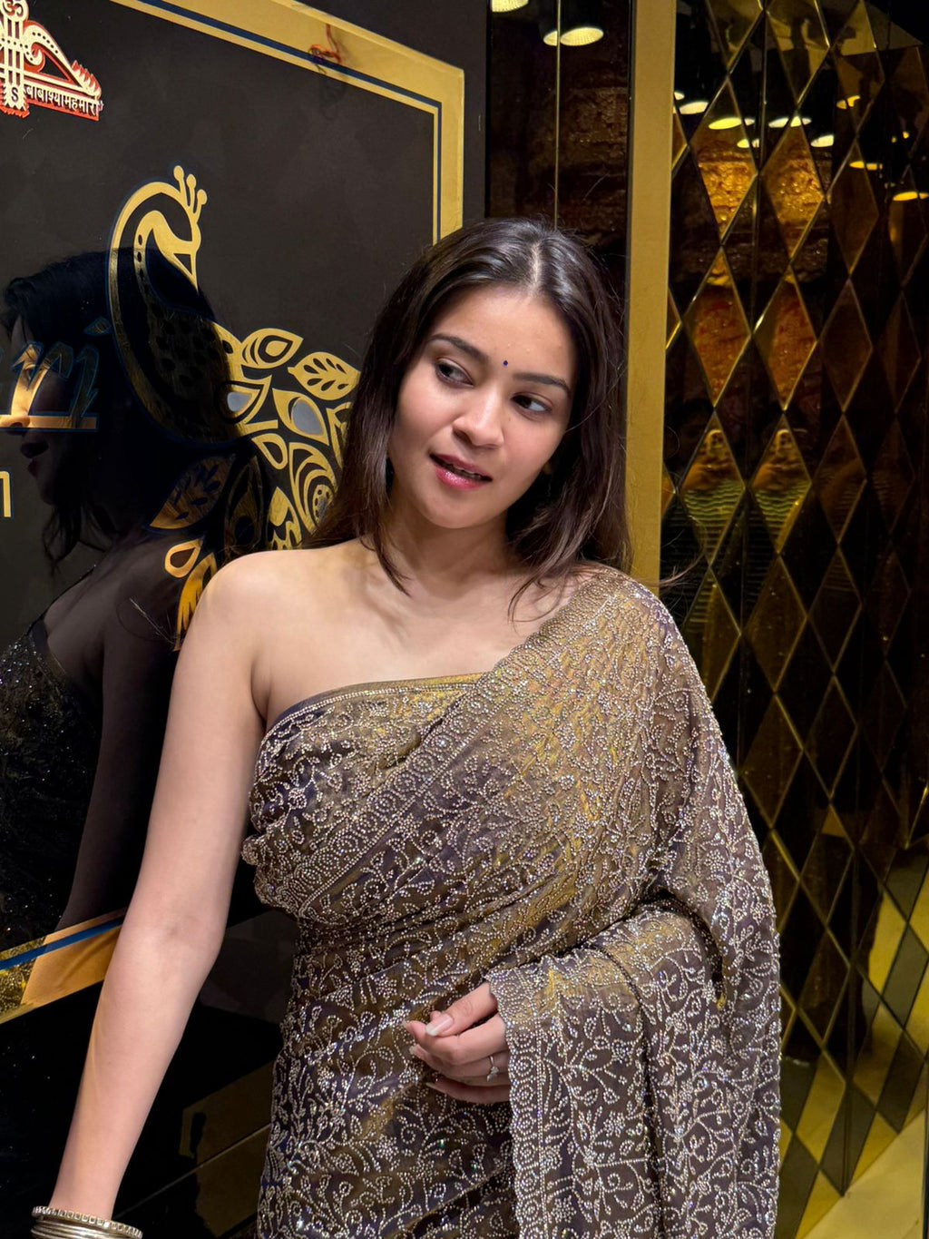 Golden Purple Glass Silk Zarkan Premium Saree (183)