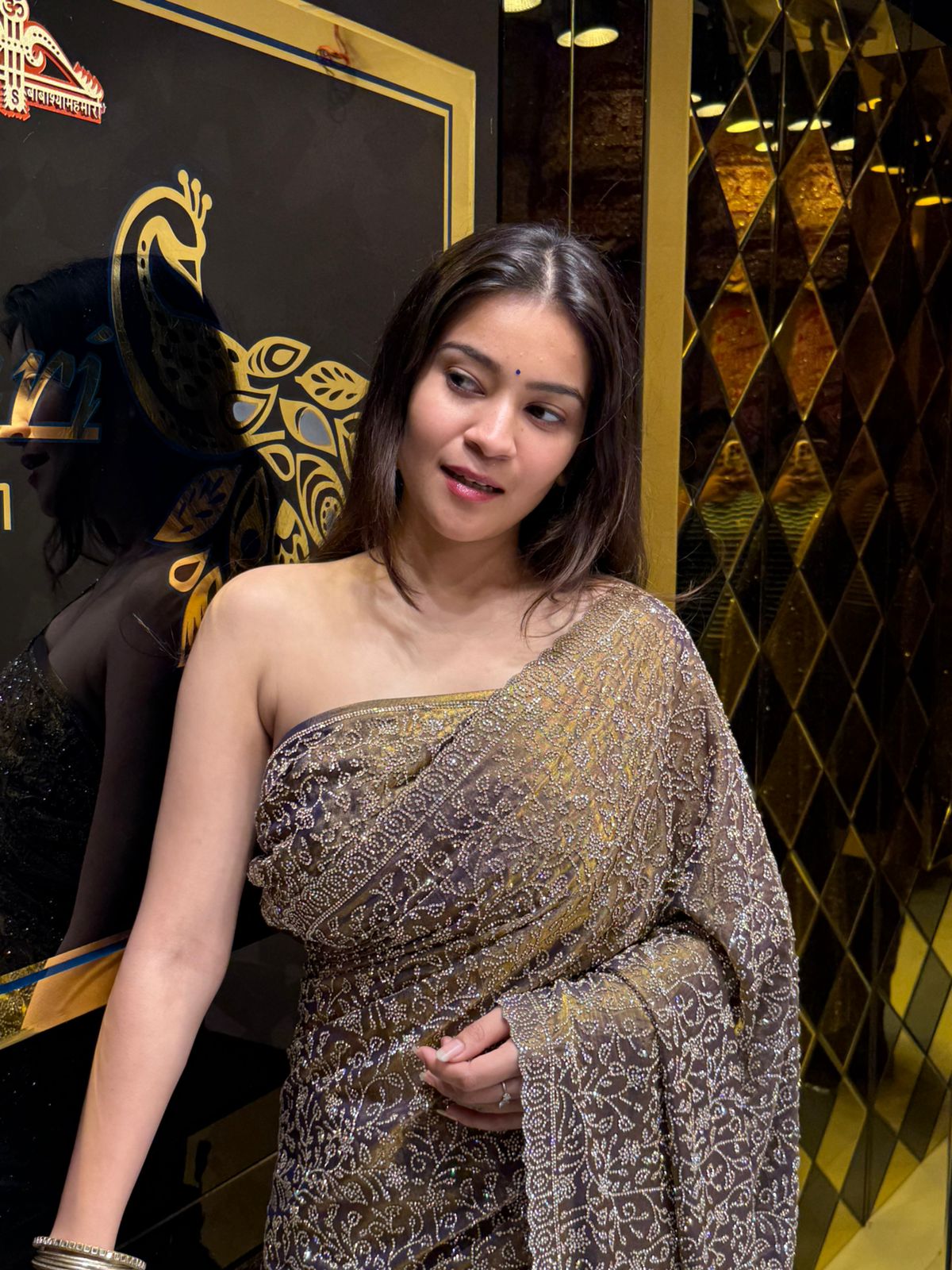 Golden Purple Glass Silk Zarkan Premium Saree (183)