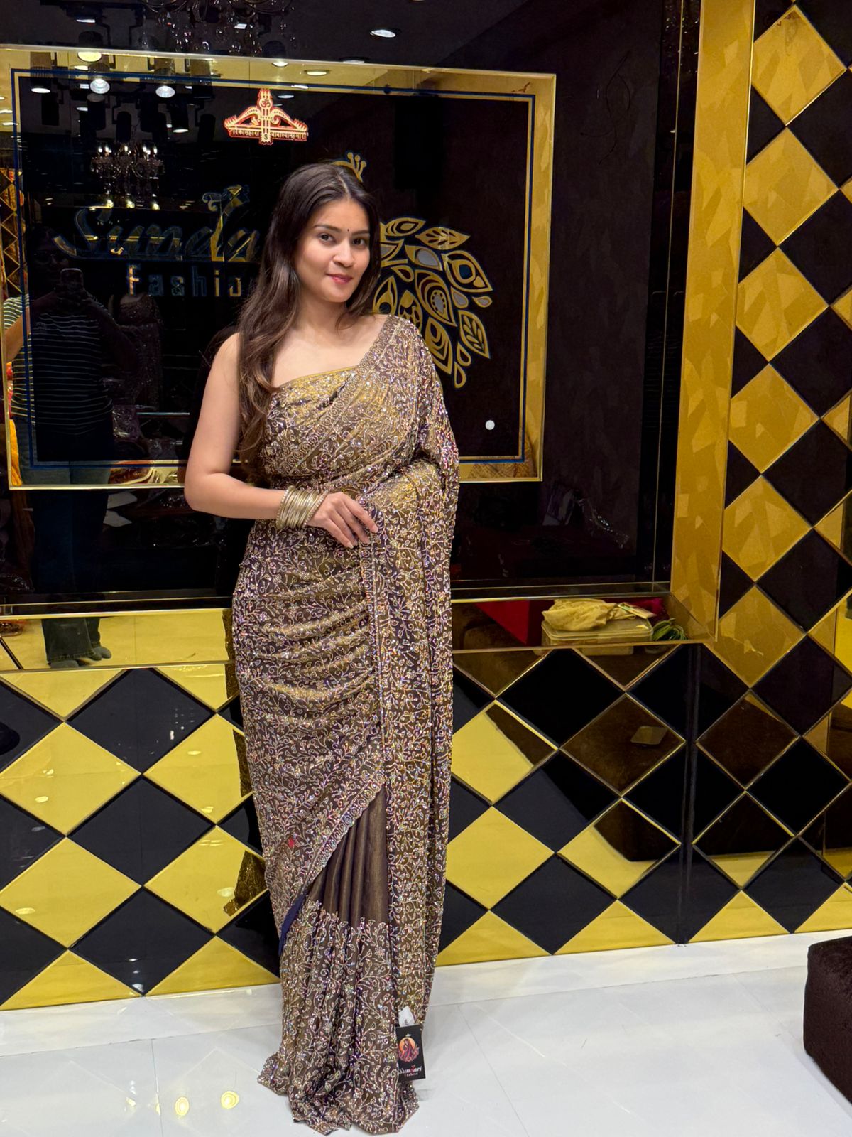 Golden Purple Glass Silk Zarkan Premium Saree (183)