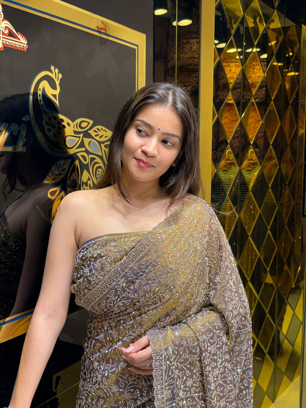 Golden Purple Glass Silk Zarkan Premium Saree (183)