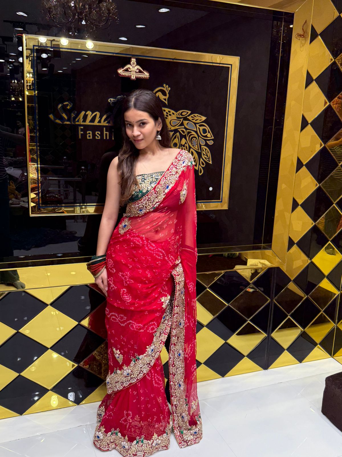 Red  Colour Pure Chiffon Bandhani Heavy Handwork Saree (182)