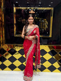 Red  Colour Pure Chiffon Bandhani Heavy Handwork Saree (182)