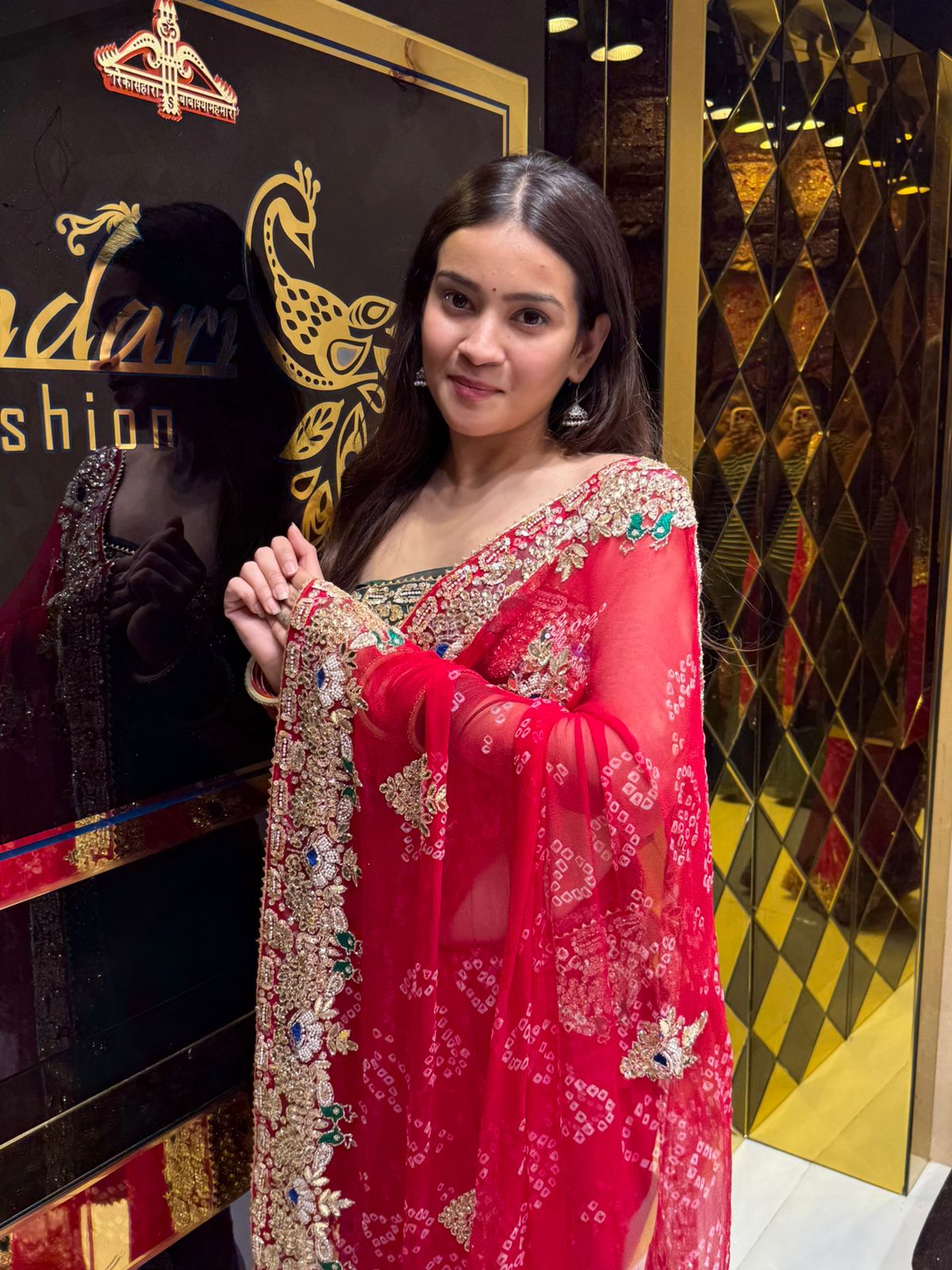 Red  Colour Pure Chiffon Bandhani Heavy Handwork Saree (182)