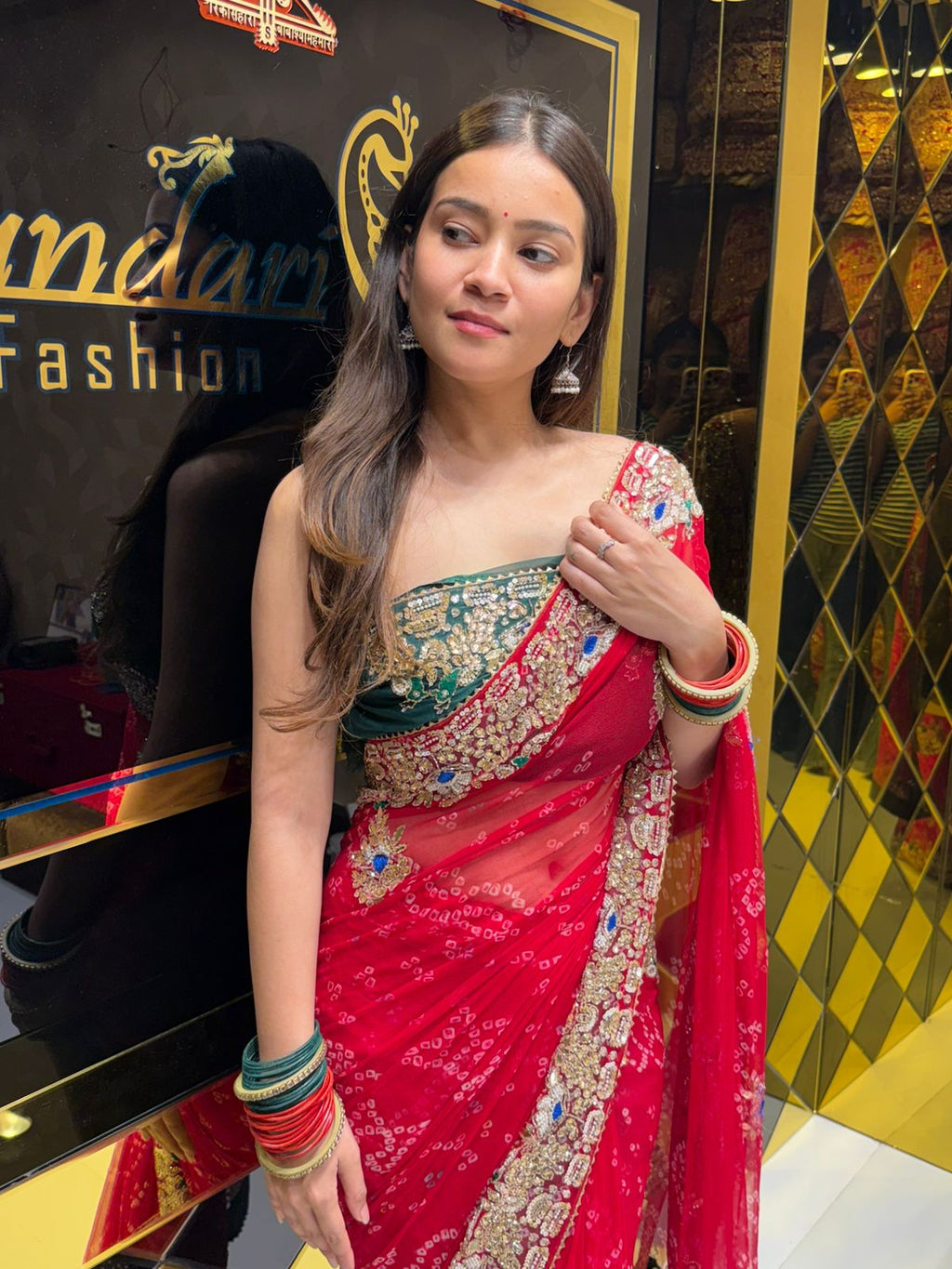 Red  Colour Pure Chiffon Bandhani Heavy Handwork Saree (182)