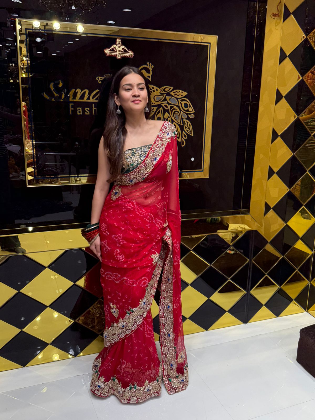 Red  Colour Pure Chiffon Bandhani Heavy Handwork Saree (182)