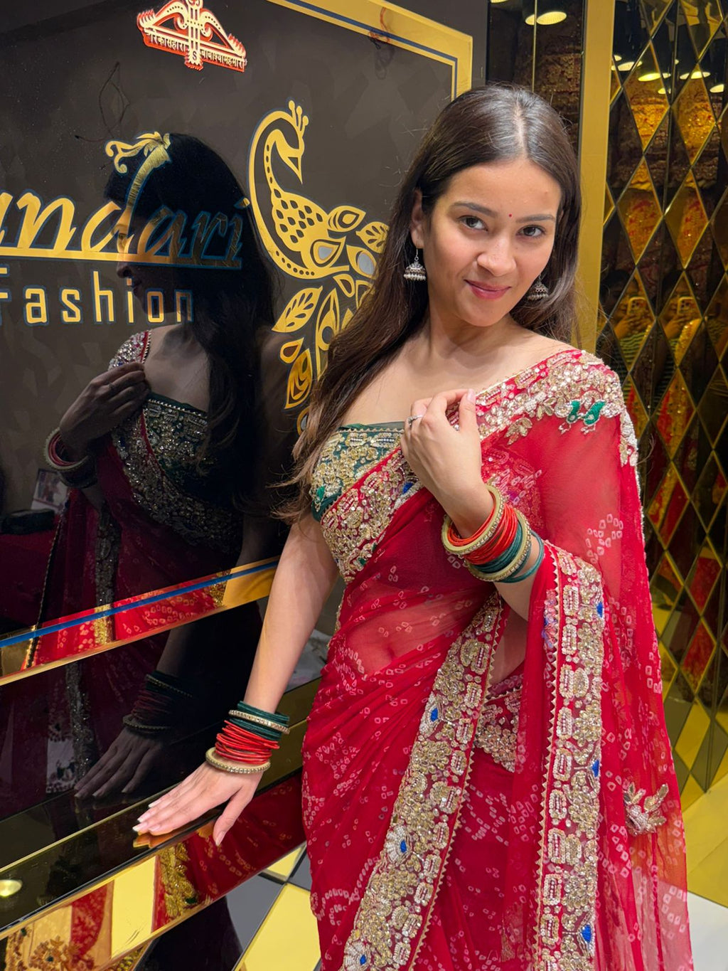 Red  Colour Pure Chiffon Bandhani Heavy Handwork Saree (182)