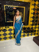 Blue Colour Pure Chiffon Bandhani Heavy Handwork Saree (185)