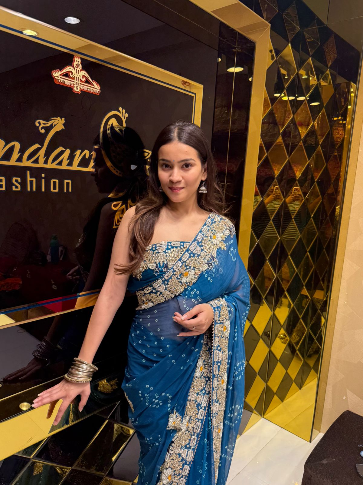 Blue Colour Pure Chiffon Bandhani Heavy Handwork Saree (185)