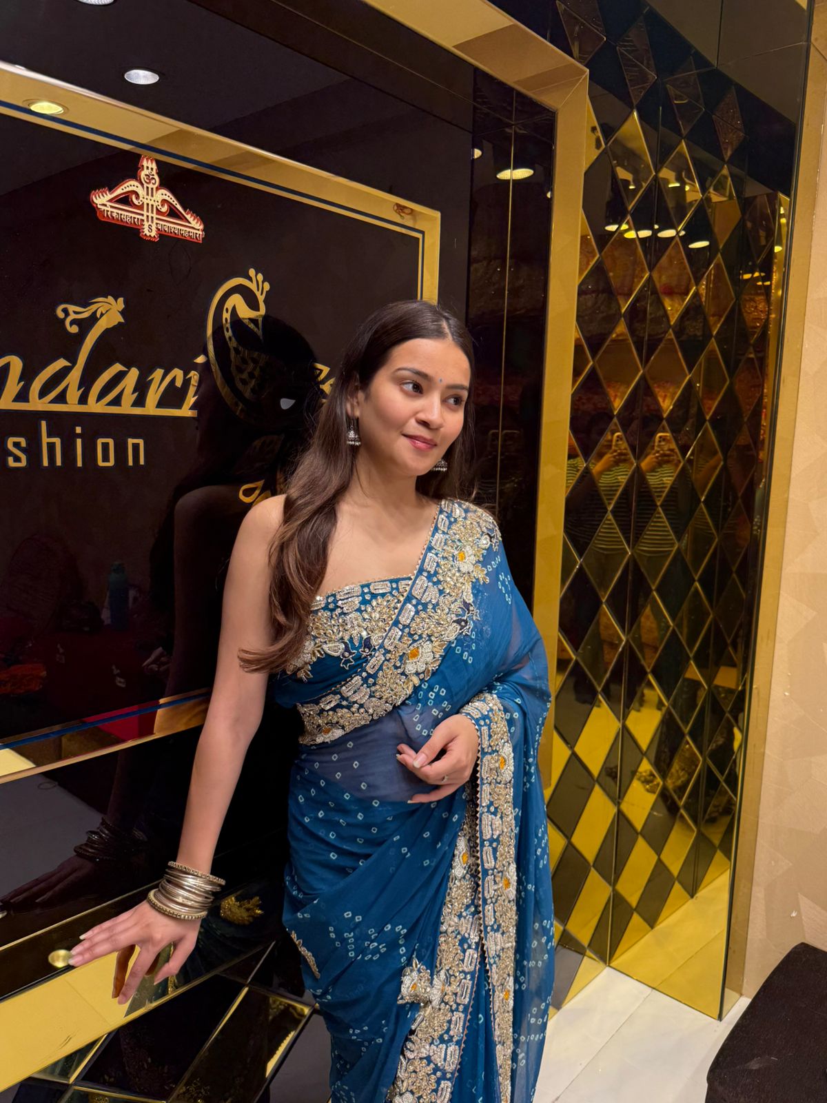 Blue Colour Pure Chiffon Bandhani Heavy Handwork Saree (185)