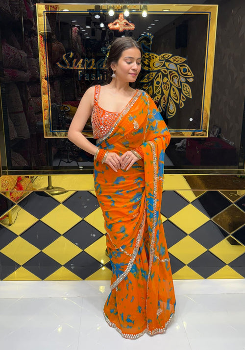 Orange Mirrorwork Celebrity Style Saree (184)