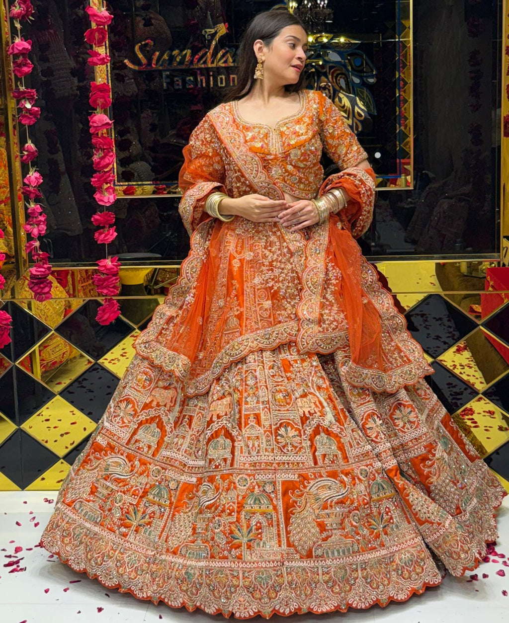 Rust Heavy Bridal Handwork Lehenga Set