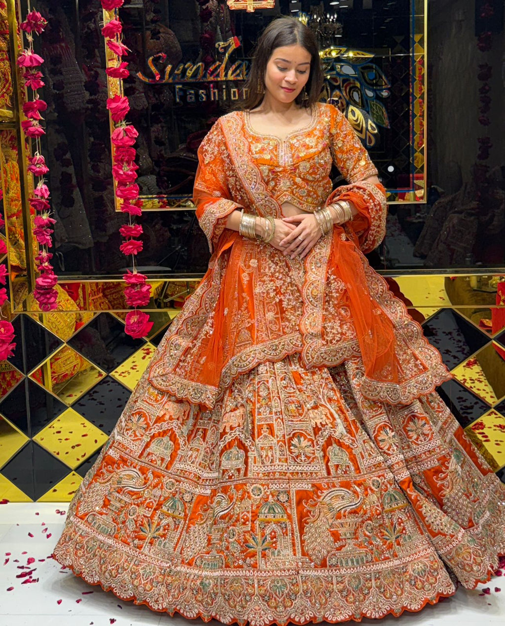 Rust Heavy Bridal Handwork Lehenga Set