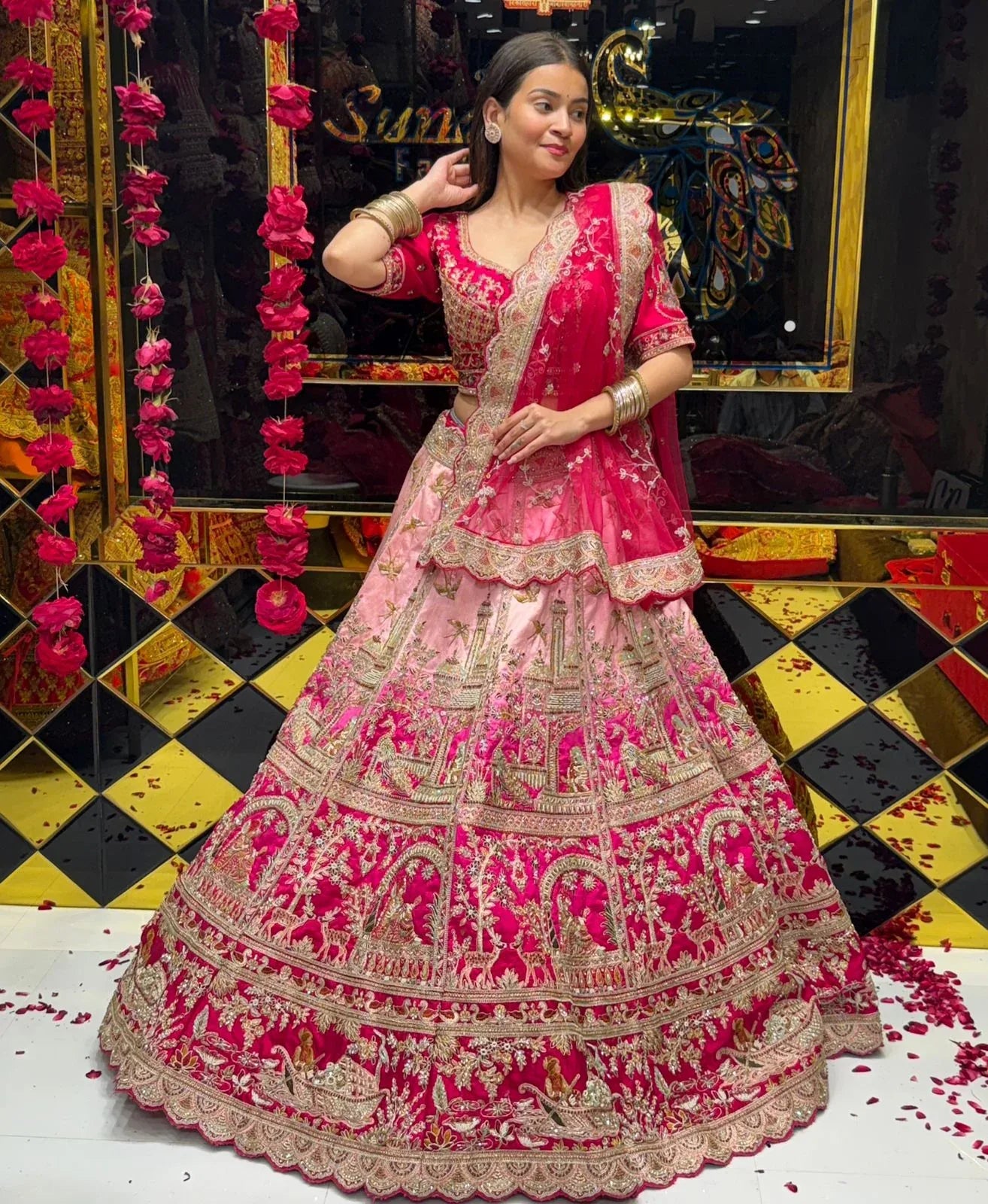 Pink Ombre Bridal Handwork Lehenga Set