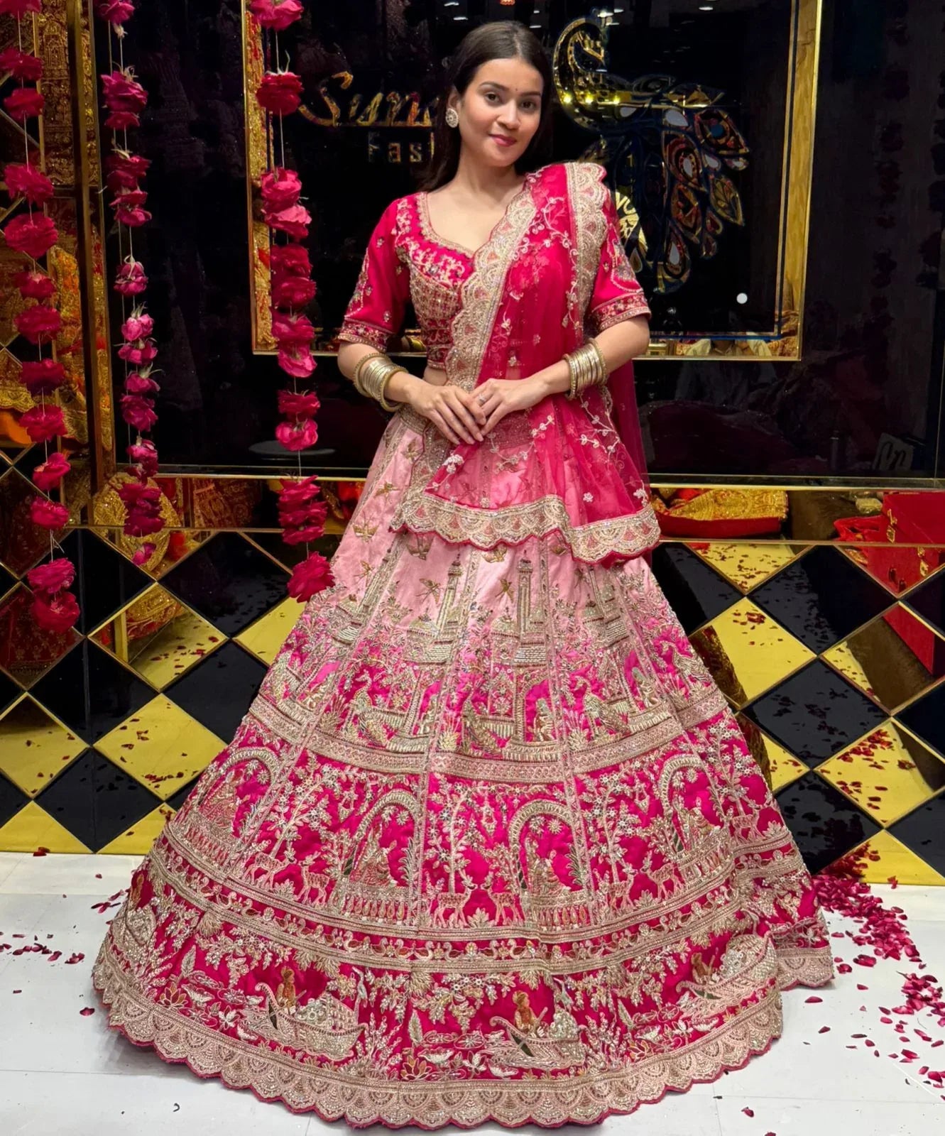 Pink Ombre Bridal Handwork Lehenga Set