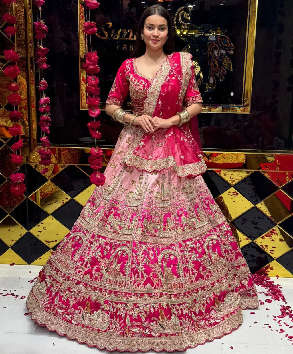 Pink Ombre Bridal Handwork Lehenga Set