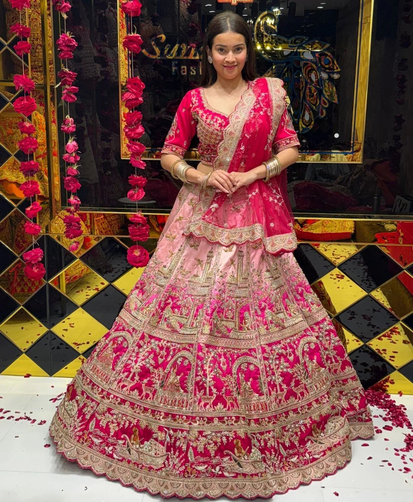 Pink Ombre Bridal Handwork Lehenga Set