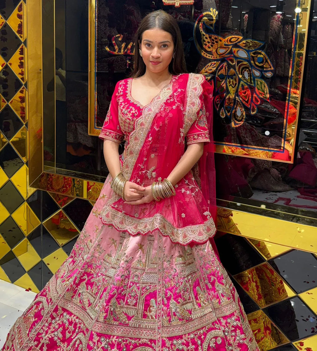 Pink Ombre Bridal Handwork Lehenga Set