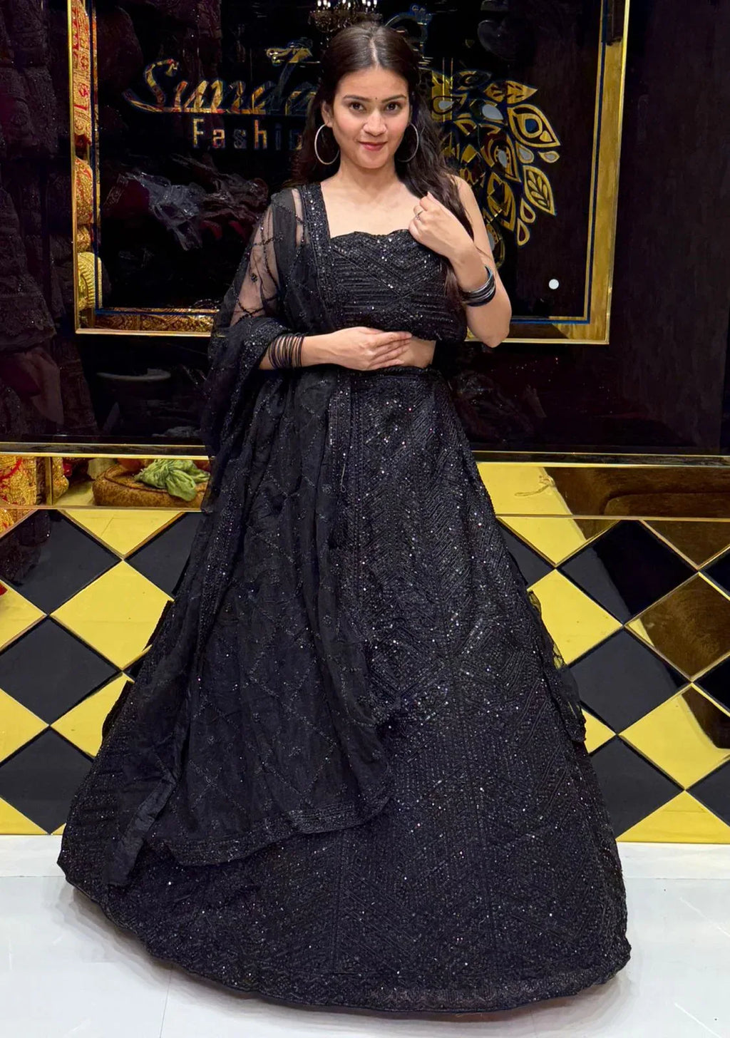 Black Royal Silk Heavy Handwork Lehenga (190)