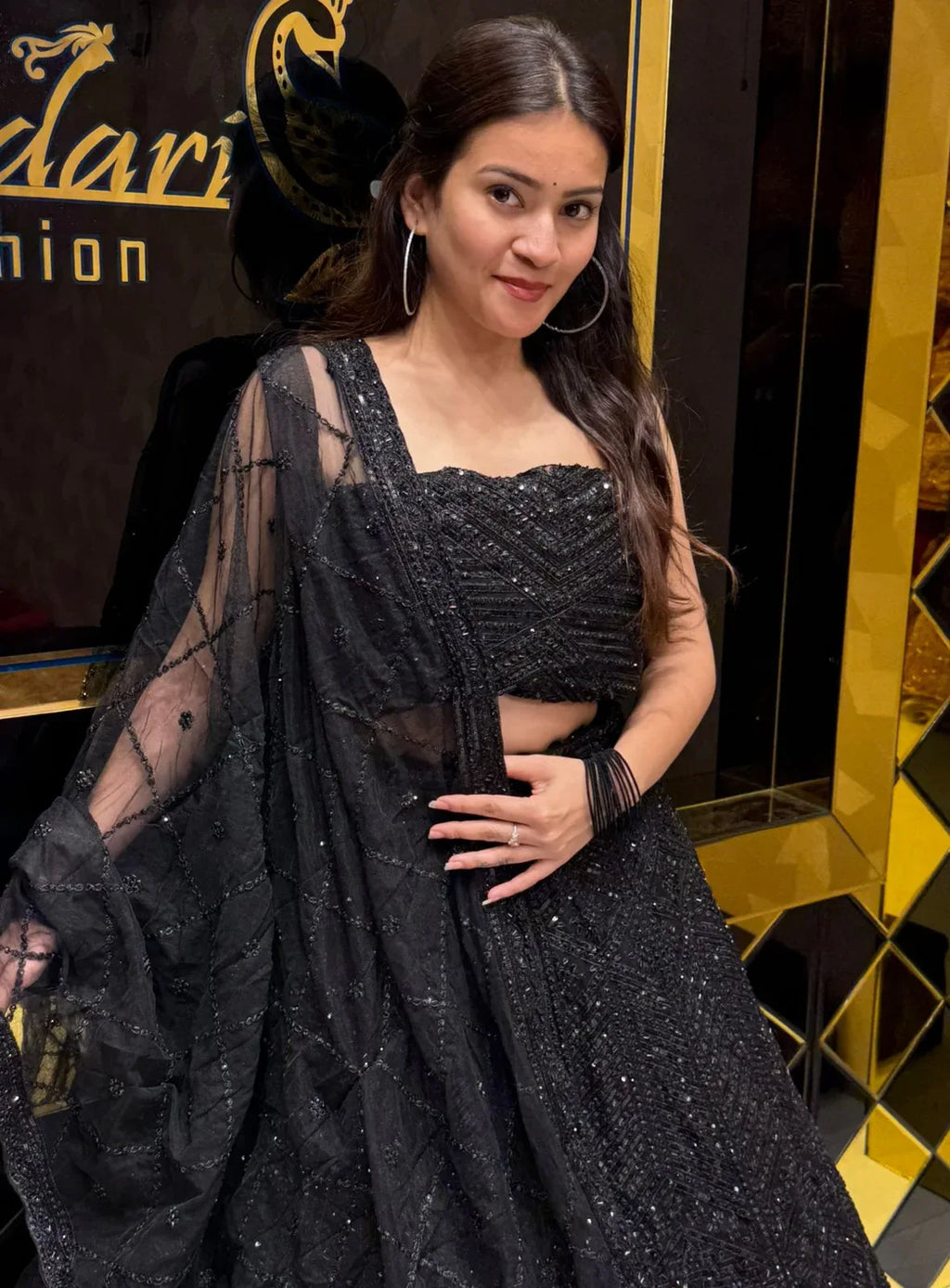 Black Royal Silk Heavy Handwork Lehenga (190)