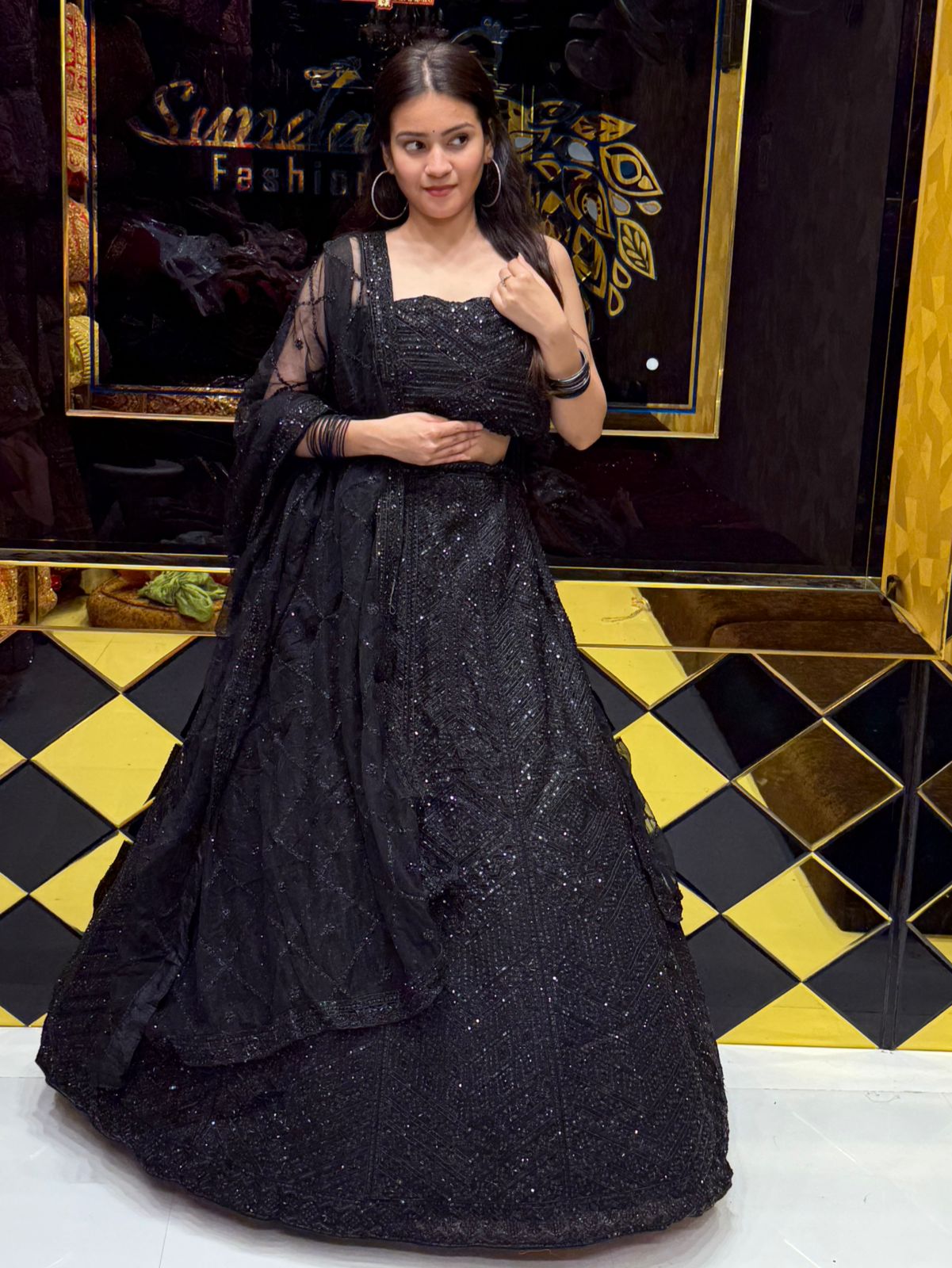 Black Royal Silk Heavy Handwork Lehenga (190)