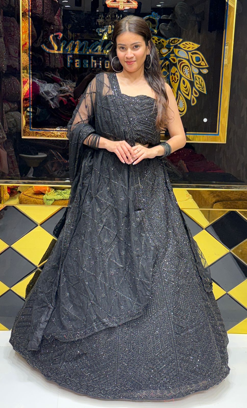 Black Royal Silk Heavy Handwork Lehenga (190)