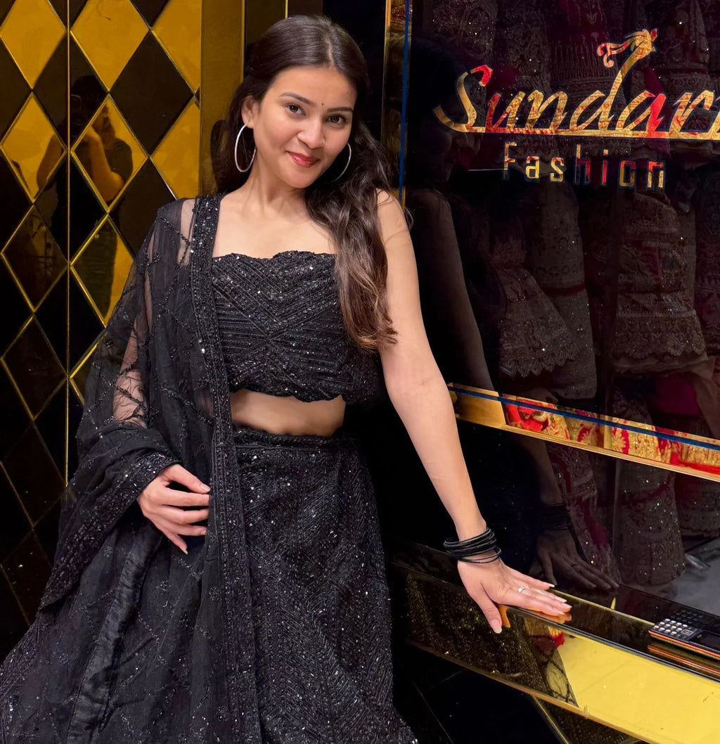 Black Royal Silk Heavy Handwork Lehenga (190)