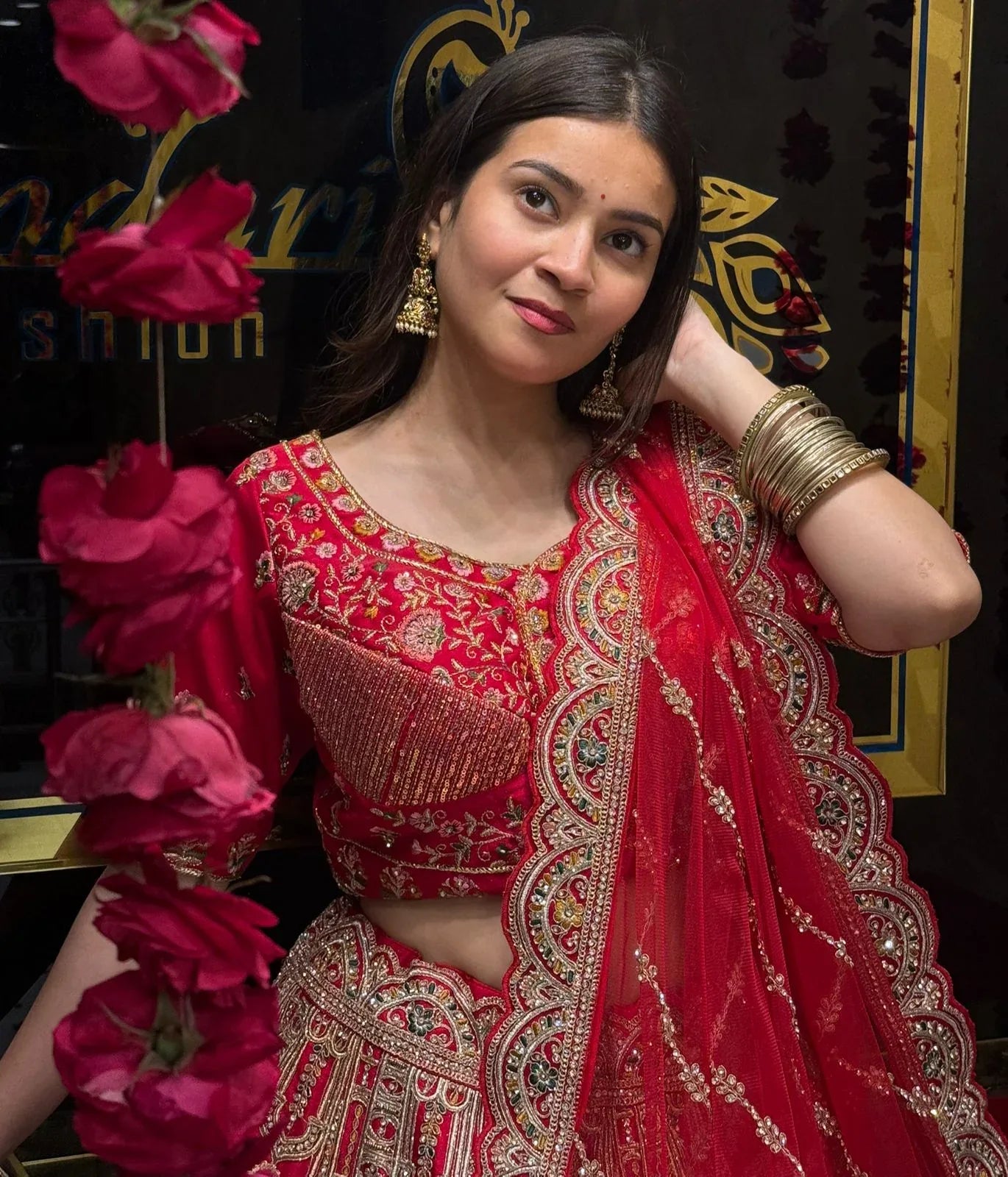 Red Heavy Bridal Handwork Lehenga Set