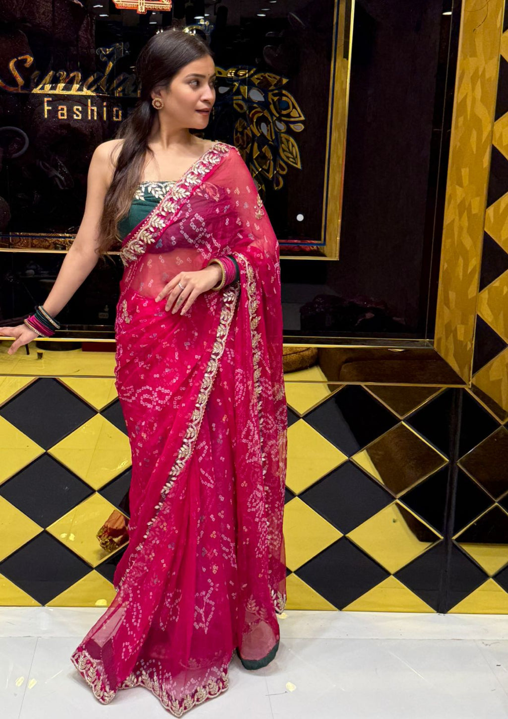 Pink Pure Chiffon Gottapatti Saree (191)