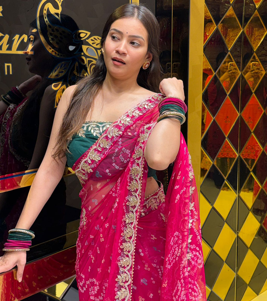 Pink Pure Chiffon Gottapatti Saree (191)