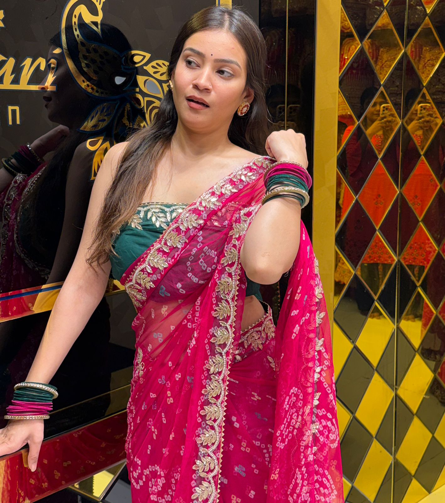 Pink Pure Chiffon Gottapatti Saree (191)