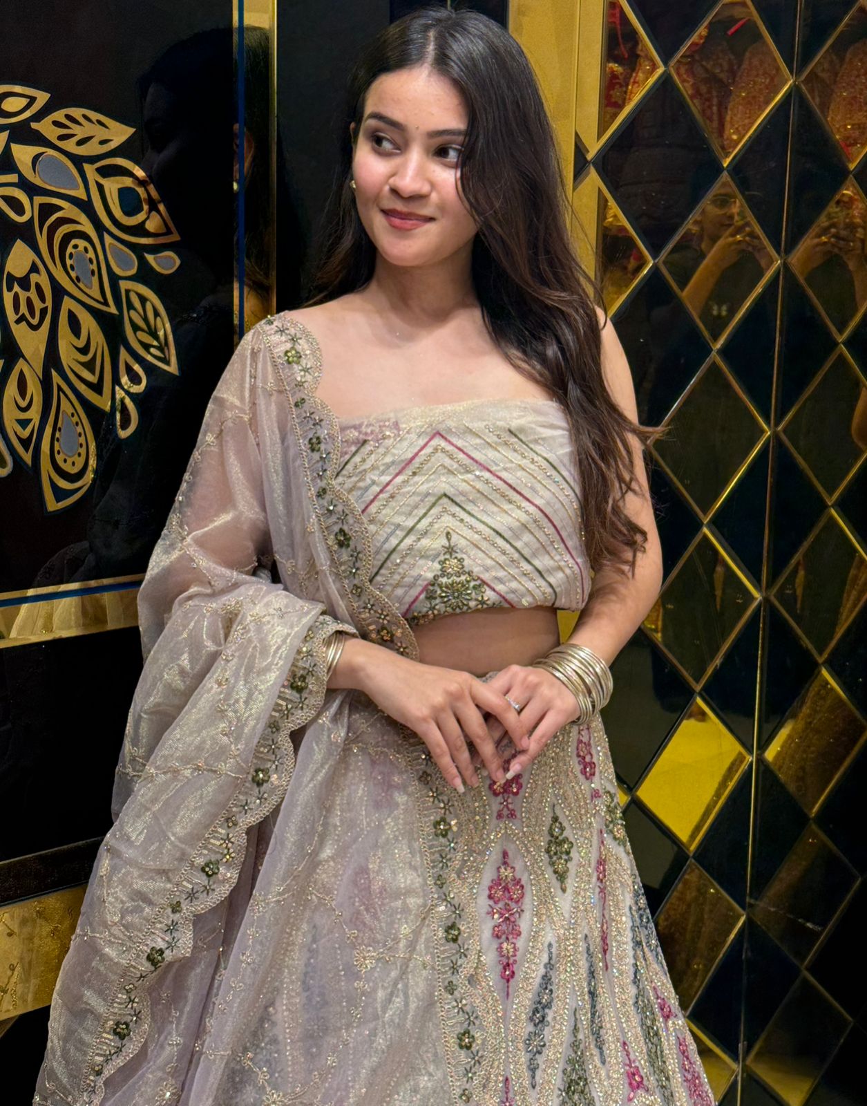 Beige Royal Silk MultiColor Handwork Lehenga (192)