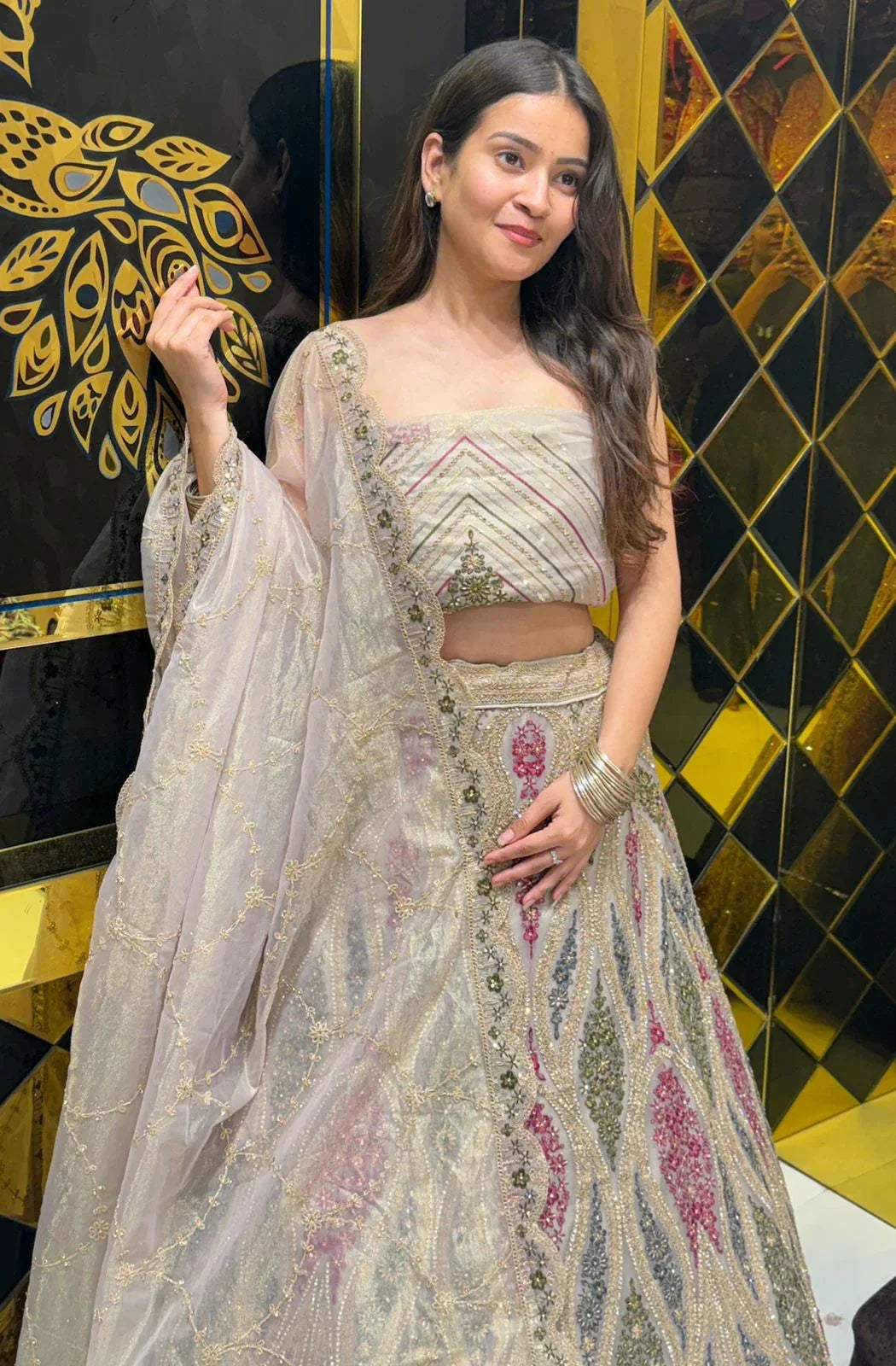 Beige Royal Silk MultiColor Handwork Lehenga (192)
