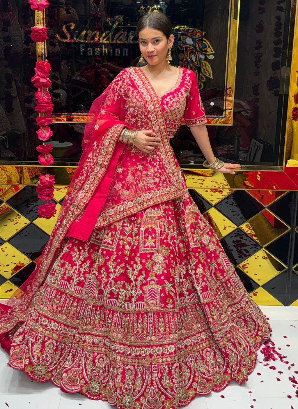 Pink Heavy Bridal Handwork Lehenga Set