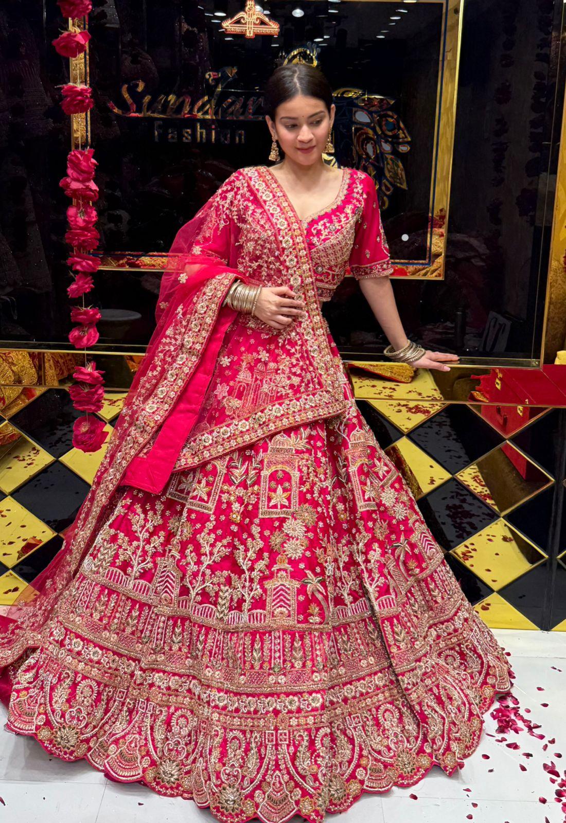 Pink Heavy Bridal Handwork Lehenga Set