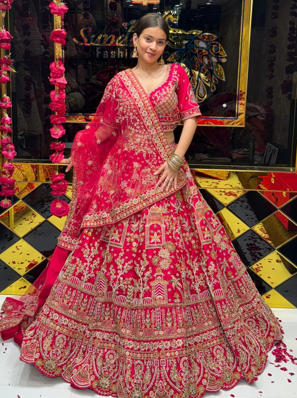 Pink Heavy Bridal Handwork Lehenga Set