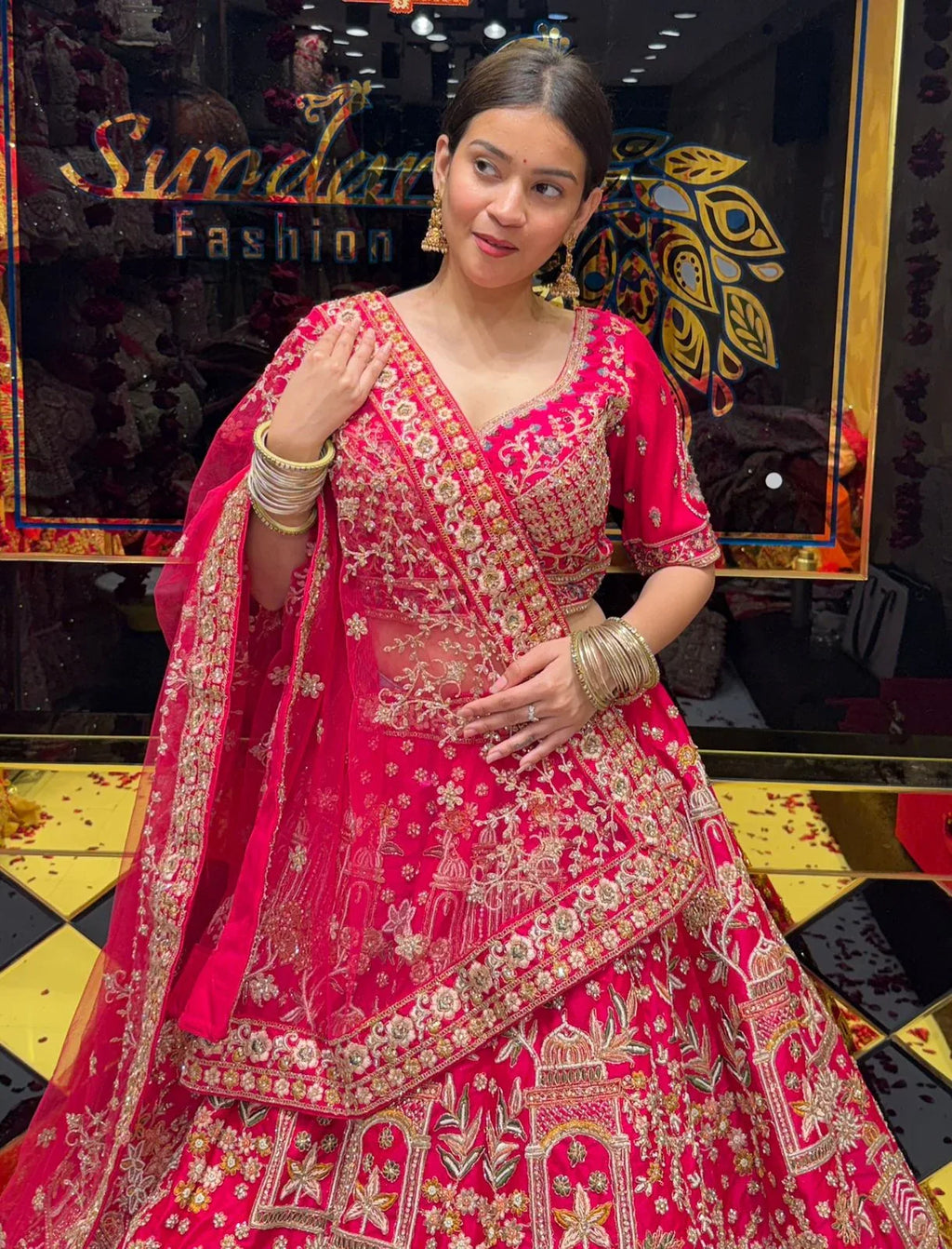 Pink Heavy Bridal Handwork Lehenga Set