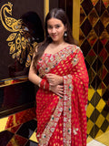 Red Premium Khaddi Georgette Handwork saree (196)