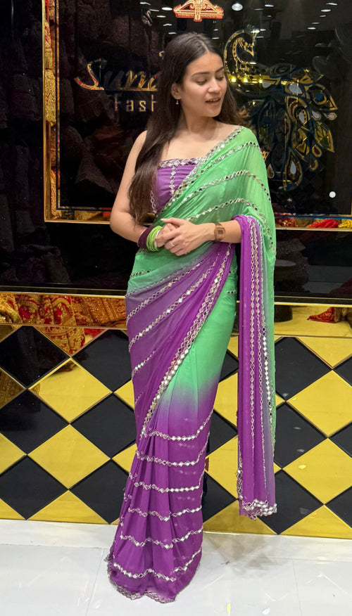 Dual Shade Original Mirror Work Saree (194)