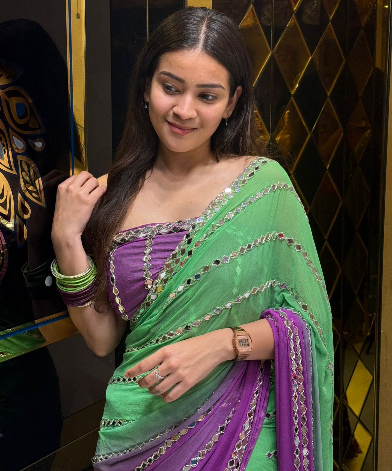 Dual Shade Original Mirror Work Saree (194)