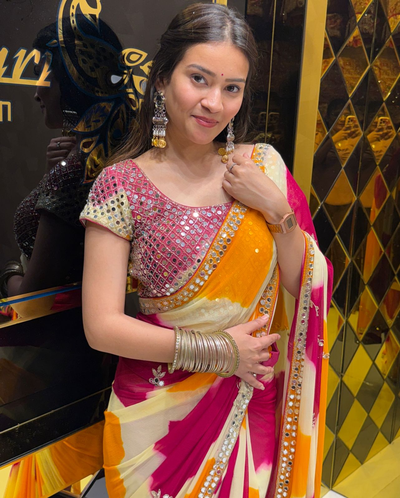 Vibrant MultiColour Mirrorwork Celebrity Style Saree (201)