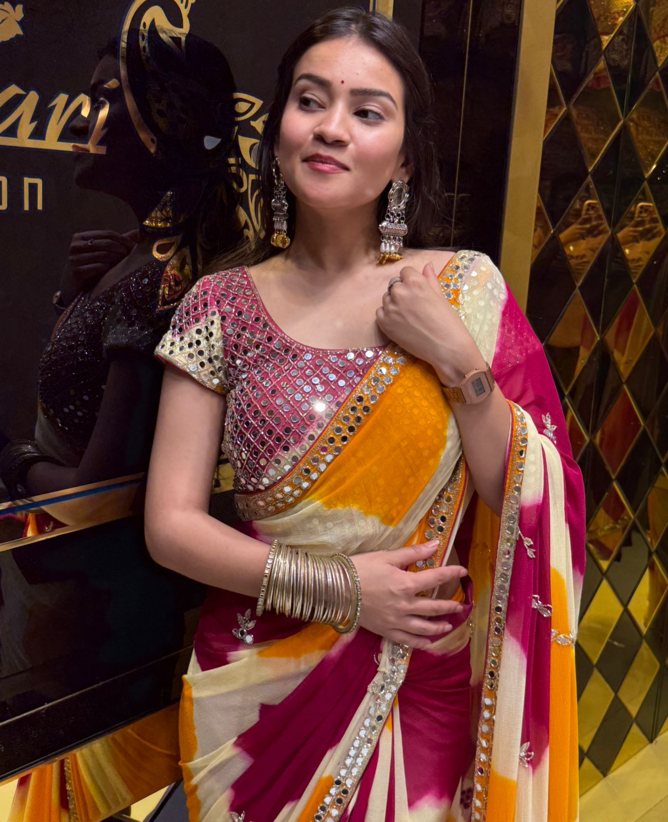 Vibrant MultiColour Mirrorwork Celebrity Style Saree (201)