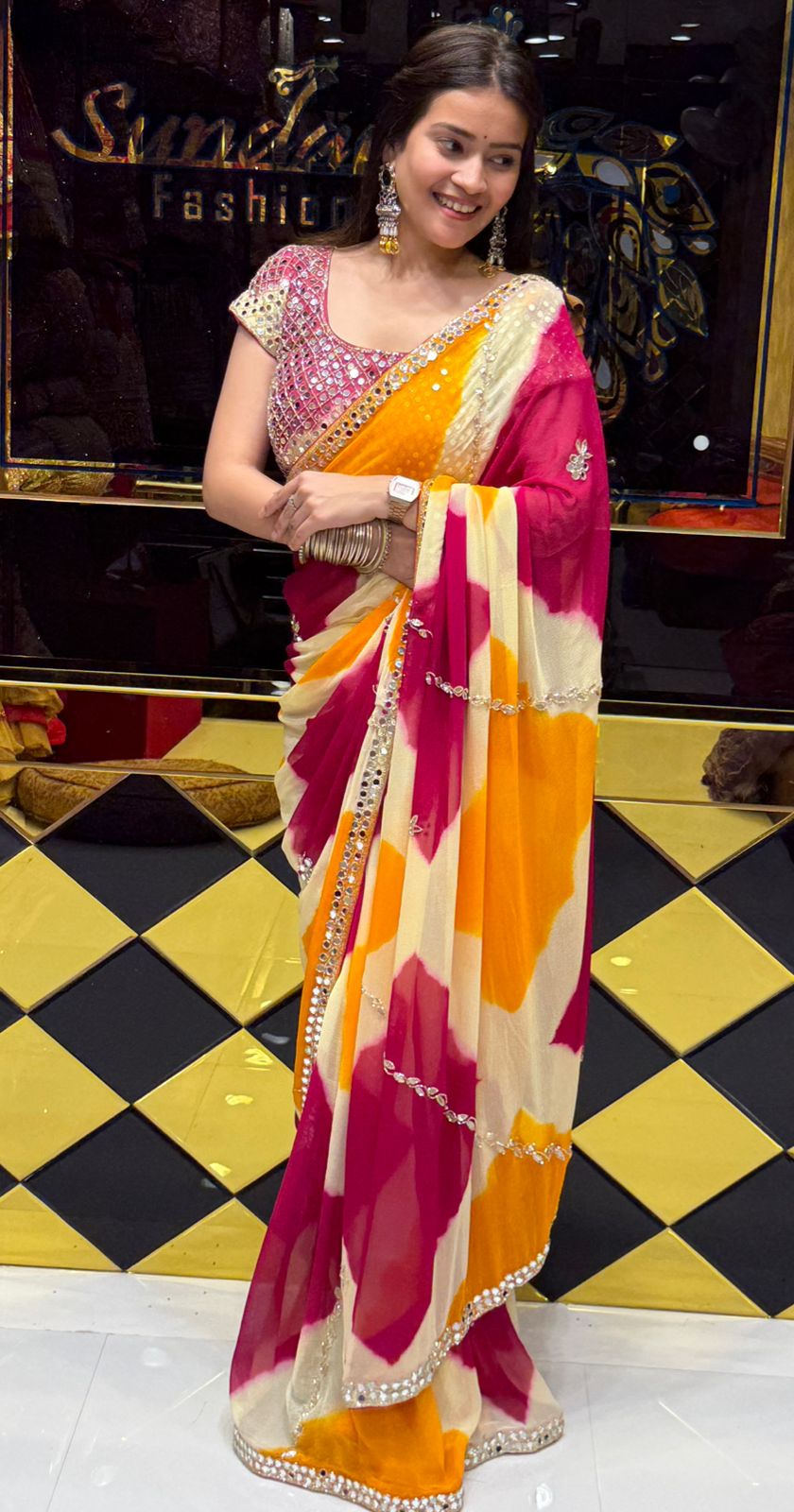 Vibrant MultiColour Mirrorwork Celebrity Style Saree (201)