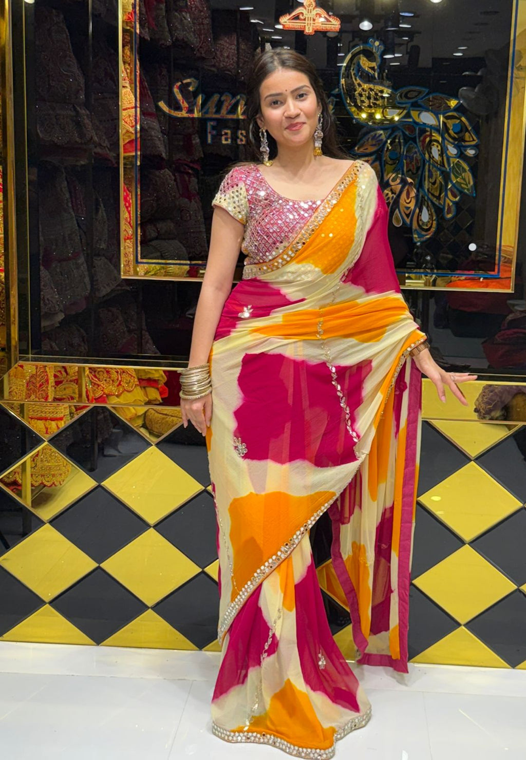 Vibrant MultiColour Mirrorwork Celebrity Style Saree (201)