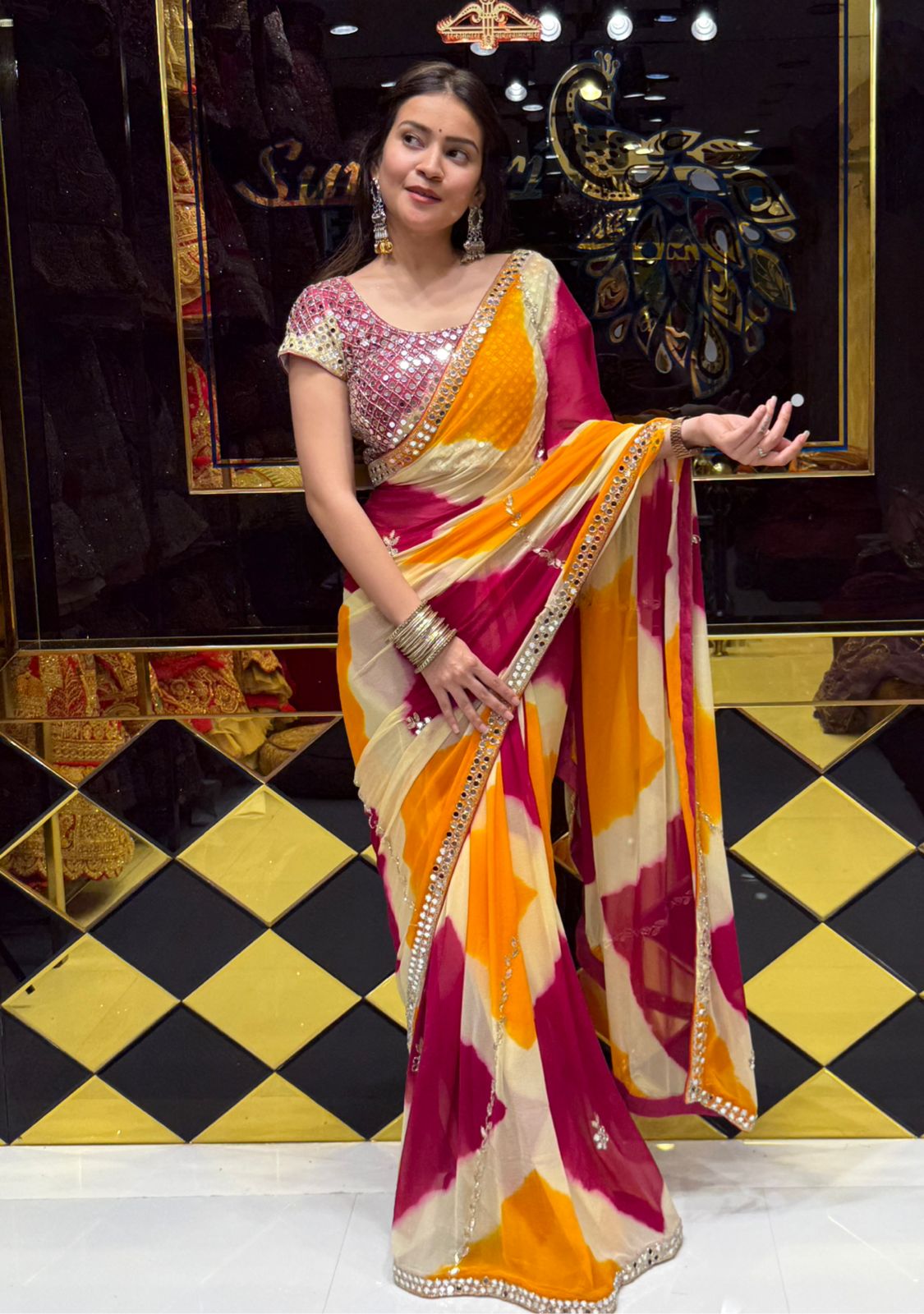 Vibrant MultiColour Mirrorwork Celebrity Style Saree (201)