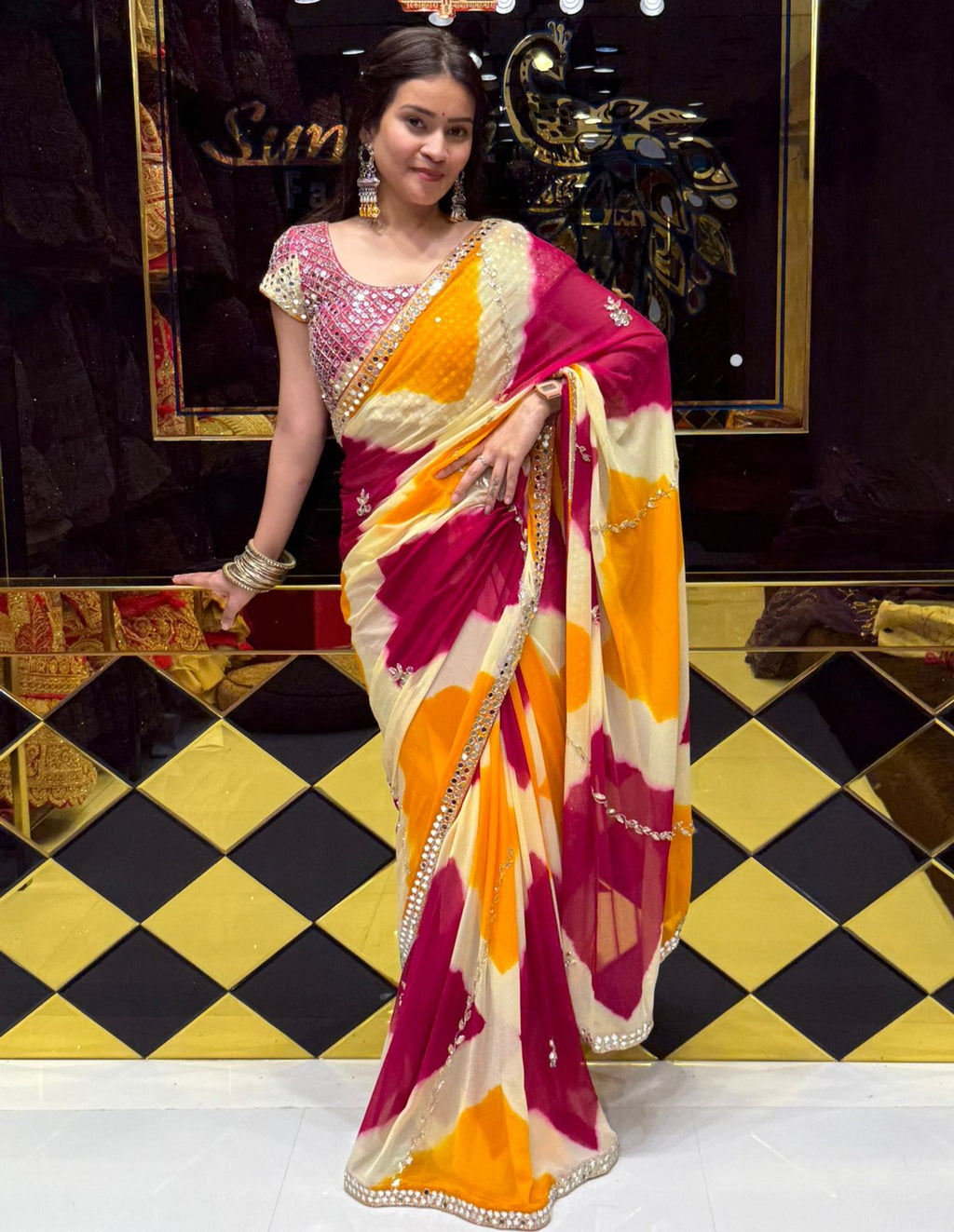 Vibrant MultiColour Mirrorwork Celebrity Style Saree (201)
