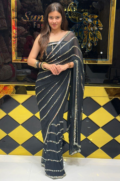 Black Original Mirror Work Saree (198)
