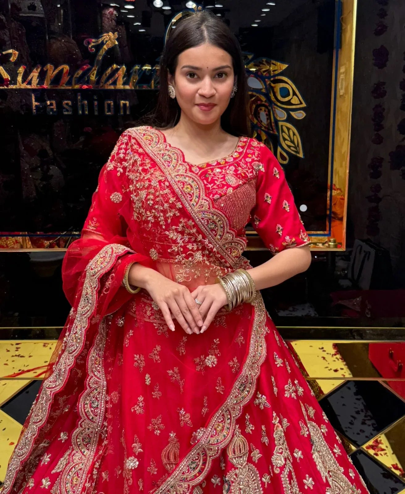 Red Heavy Bridal Handwork Lehenga Set