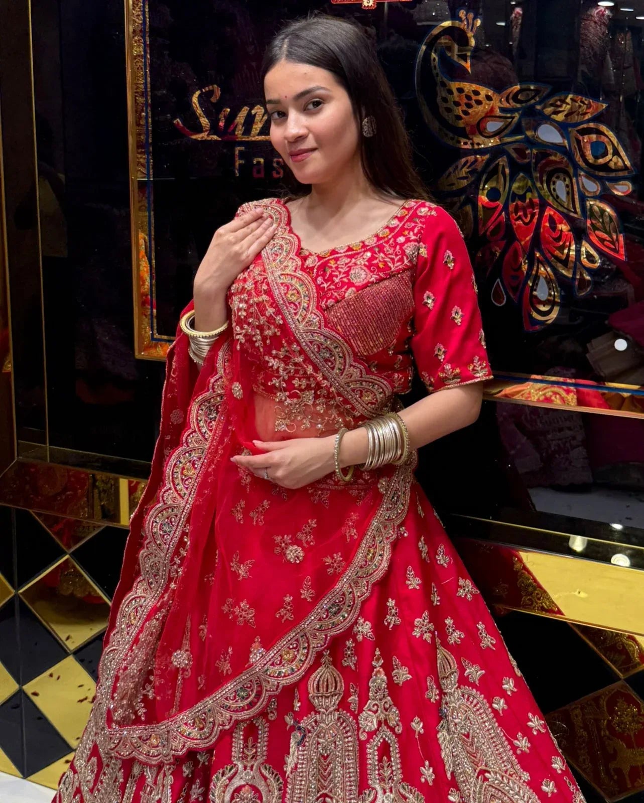 Red Heavy Bridal Handwork Lehenga Set